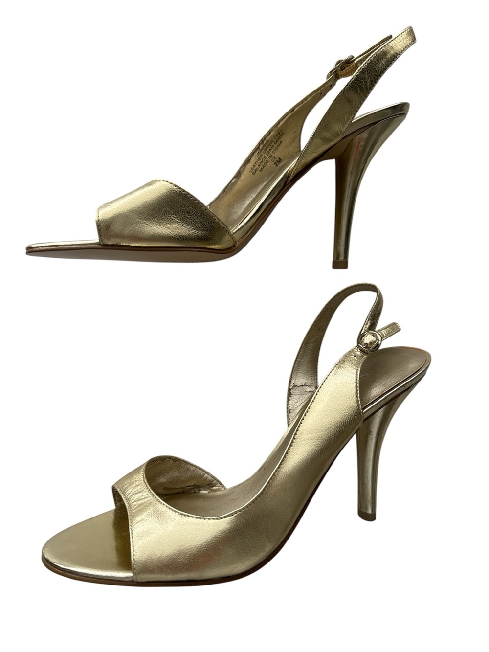NWOT Nine West Womens Slingback Leather Sandals‎ Size 7 Gold Cocktail Wedding